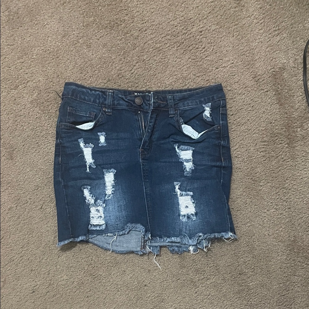 Forever 21 Dark Blue Distressed Mini Skirt